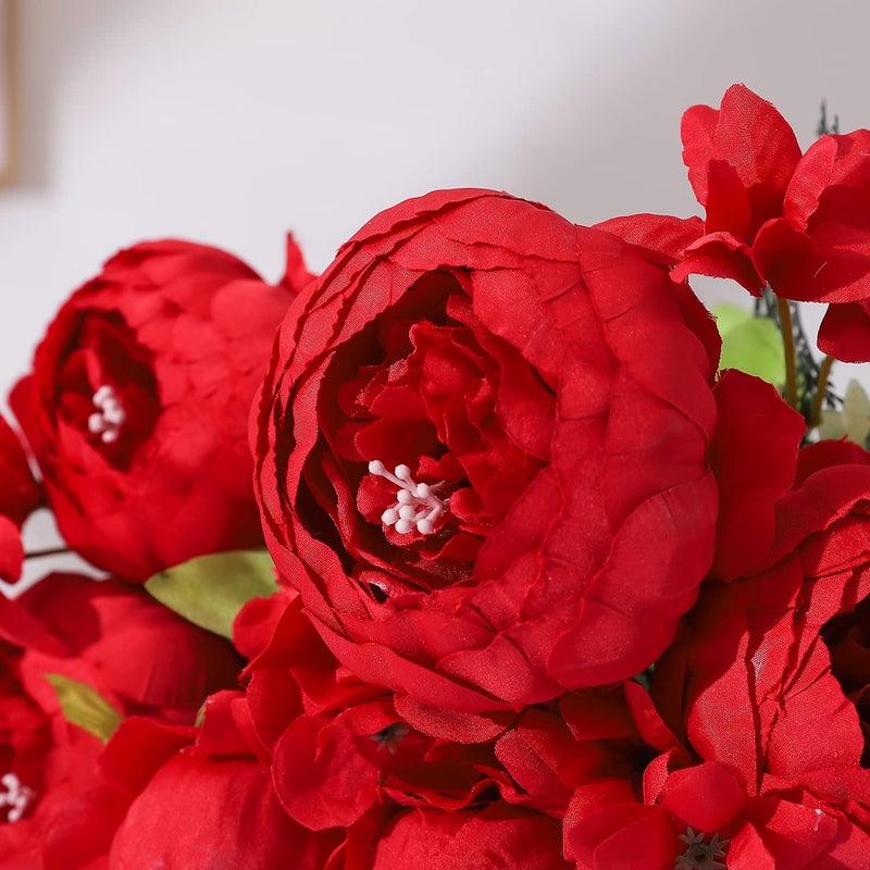 Duovlo Springs Flowers Artificial Silk Peony Bouquets Wedding Home Decoration,Pack of 1 (Spring Red) - Image 5